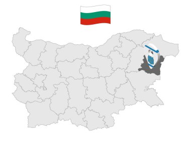 Bulgaristan haritasında Varna Eyaleti 'nin yeri. VarnaProvince bayrağına benzer 3 boyutlu bir işaret. Tasarımınız için Bulgaristan Eyaletleriyle kaliteli bir harita. EPS10.