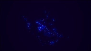 Yunanistan Koyu Mavi Ülke Sınırı Haritası. Neon Lights renkli animasyon geçişi. Yunanistan bayrağı. Neon tarzı animasyon. 4k Çözünürlüğü.