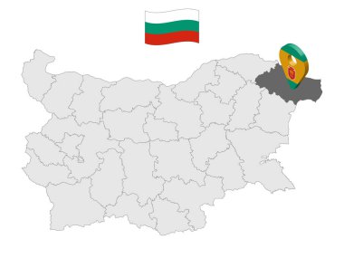 Bulgaristan haritasında Dobrich Eyaleti 'nin konumu. Dobrich Eyaleti 'nin bayrağına benzer 3D tabela. Tasarımınız için Bulgaristan Eyaletleriyle kaliteli bir harita. EPS10.