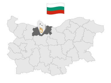 Bulgaristan haritasında Plevne Bölgesi. Pleven Eyaleti 'nin bayrağına benzer 3 boyutlu bir işaret. Tasarımınız için Bulgaristan Eyaletleriyle kaliteli bir harita. EPS10.