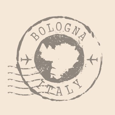 Bolonya pulu İtalya 'nın başkentidir. Siluet haritası, lastik mühür. Retro Seyahat Tasarımı. Tasarımınız için Bologna grunge haritasını mühürleyin. İtalya. EPS10