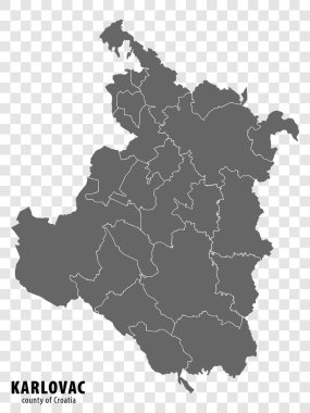 Hırvatistan 'ın Karlovac ilçesinin boş haritası. İnternet sitesi tasarımı, logosu, uygulaması, UI 'si için şeffaf arka planı olan yüksek kaliteli Karlovac ilçesi. Hırvatistan. EPS10.