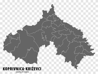 Hırvatistan 'ın Koprivnica-Krizevci ilçesinin boş haritası. Koprivnica-Krizevci ilçesinin internet sitesi tasarımı, logosu, uygulaması ve UI için şeffaf arka planı olan yüksek kaliteli haritası var. Hırvatistan. EPS10.