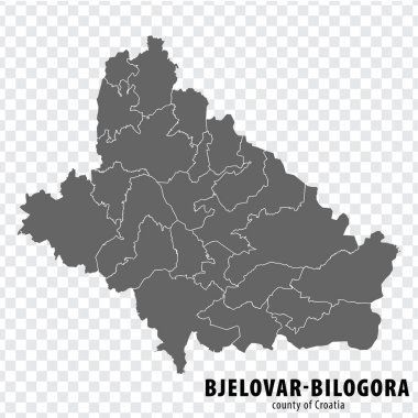 Hırvatistan 'ın Bjelovar-Bilogora ilçesinin boş haritası. İnternet sitesi tasarımı, logosu, uygulaması, UI 'si için şeffaf arka planı olan yüksek kaliteli Bjelovar-Bilogora ilçesi. Hırvatistan. EPS10.