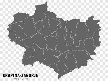 Hırvatistan 'ın Krapina-Zagorje ilçesinin boş haritası. İnternet sitesi tasarımı, logosu, uygulaması, UI 'si için şeffaf arka planı olan yüksek kaliteli Krapina-Zagorje İlçesi haritası. Hırvatistan. EPS10.