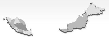 Üç boyutlu Malezya haritası ve gri bölgeler. Tasarım, uygulama ve UI için beyaz arka planda gölgesi olan Malezya 'nın üç boyutlu haritası. EPS10.