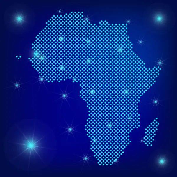 Mavili Afrika haritası. Noktalı harita. Koyu mavi arka planda spot ışıklarıyla Afrika 'nın noktaları. Küresel sosyal ağ. Noktalı haritalı mavi fütüristik arka plan. EPS10