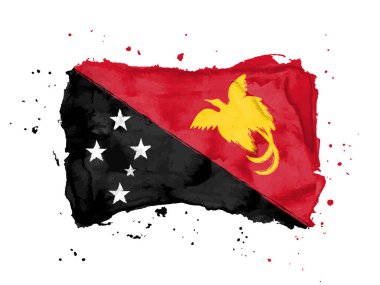 Papua Yeni Gine fırça darbesi geçmişi. Beyaz arka planda Papua Yeni Gine 'nin Bağımsız Bayrağı. Web siteniz için suluboya stili, uygulama, UI. EPS10.