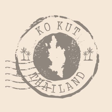 Stamp Posta Ko Kut Tayland adasıdır. Siluet haritası, lastik mühür. Retro Seyahat Tasarımı. Tasarımın için Koh Kood grunge mührü. Tayland. EPS10