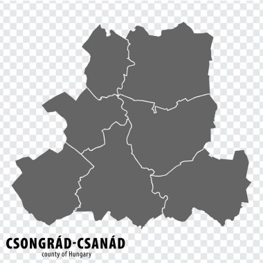 Macaristan 'ın Csongrad-Csanad ilçesinin boş haritası. Sitenizin tasarımı, logosu, uygulaması, UI 'si için şeffaf arkaplanı olan yüksek kaliteli Csongrad-Csanad ilçesi haritası. Macaristan. EPS10.