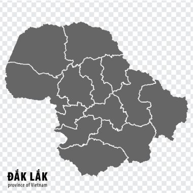 Vietnam 'ın boş haritası Dak Lak Eyaleti. İnternet sitesi tasarımı, logosu, uygulaması, UI 'si için şeffaf arkaplanı olan yüksek kaliteli Dak Lak haritası. Vietnam. EPS10
