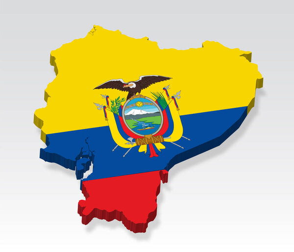 3D Эквадор карта с флагом. Трехмерная карта Бутана с тенью. Республика Эквадор на белом фоне для вашего дизайна, приложения, пользовательского интерфейса. Вектор запасов. S10. 