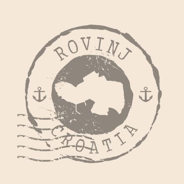 Stamp Postal of  Rovinj is city of Croatia. Map Silhouette rubber Seal.  Design Retro Travel. Seal of Map Rovinj grunge  for your design. Croatia. EPS10