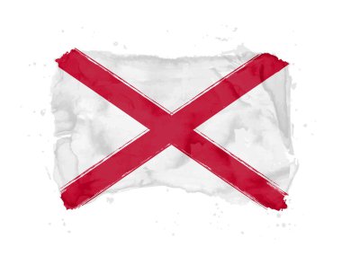 Alabama bayrağı, fırça darbesi geçmişi. Beyaz arka planda ABD 'nin Alabama Eyaleti bayrağı. Tasarımın için suluboya stili. ABD. EPS10.