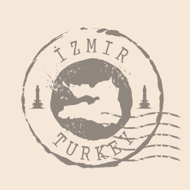 Stamp Postal of İzmir, Türkiye 'nin bir ilçesidir. Siluet haritası, lastik mühür. Retro Seyahat Tasarımı. Tasarımın için Harita zmir grunge mührü. EPS 10