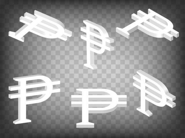 Набор перспективных проекций 3d филиппинское песо Знак модели иконки на прозрачном фоне. Высокодетальное трехмерное филиппинское песо. Абстрактная концепция графических элементов для Вашего дизайна. EPS 10