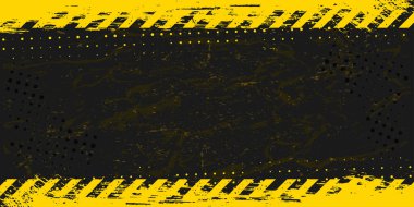 Siyah arkaplanda sarı şeritli dikdörtgen. Boş Uyarı İşareti ve metin alanı. Uyarı Arkaplanı. Tehlike uyarısı grunge bandı. Tasarımınız için vektör illüstrasyonu. EPS10.