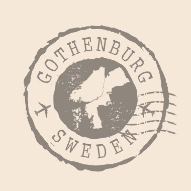 Pul Postası İsveç 'in Göteborg şehridir. Siluet haritası, lastik mühür. Retro Seyahat Tasarımı. Tasarımın için İsveç 'in Göteborg Haritasını mühürle. EPS10