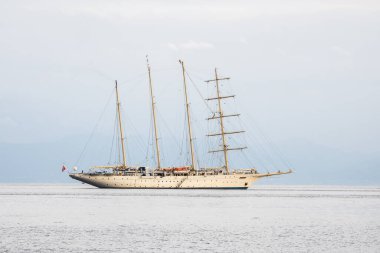 Four masted sailing cruising ship on sea in Mediterranen