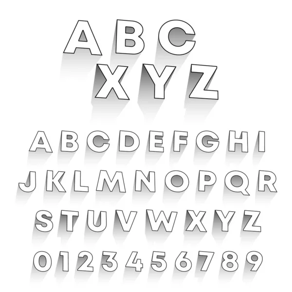 Alphabet Noir Blanc Avec Ombre Ensemble Lettres Chiffres Design Illustration — Image vectorielle