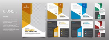 Modern Creative A4 Corporate Business Bifold Broşür Şablonu Kırmızı, Mavi, Sarı, Yeşil Aksanlı Tasarımı
