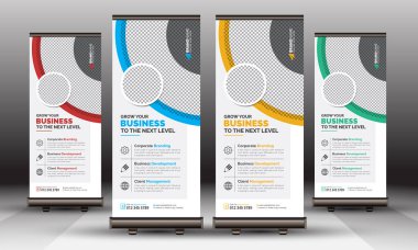Modern Creative Blue Yellow Red Green Business Corporate Roll Up Banner, Standee Şablon Temiz Reklam Tasarımı