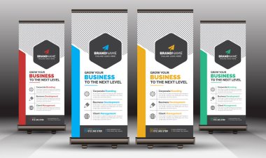 Modern Professional Corporate Business Roll Up Banner, Signage Design with Red, Blue, Yellow, Green Color Accent clipart