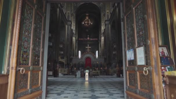 2020 November Kijevben Ukrajnában Vlagyimirszkij Katedrális Belül Ortodox Templom Befelé — Stock videók