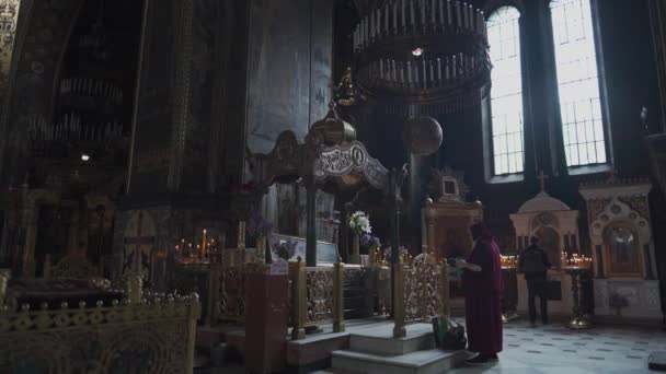 November 2020 Kiev Ukraina Vladimirskijs Katedral Inre Ortodoxa Templet Med — Stockvideo