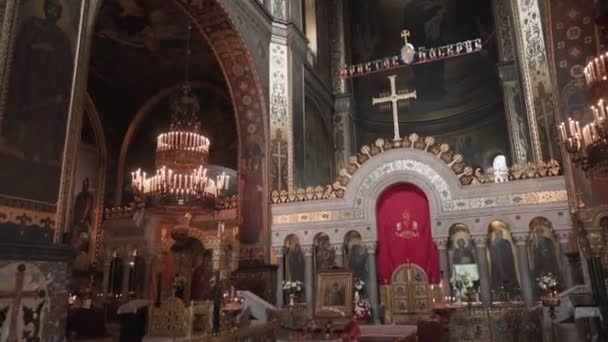November 2020 Kiev Oekraïne Kathedraal Van Vladimirski Binnenland Orthodoxe Tempel — Stockvideo