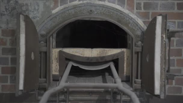 Crematorium Dachau Concentration Camp Germany Memorial Site Ovens Burning Corpses — Stock Video