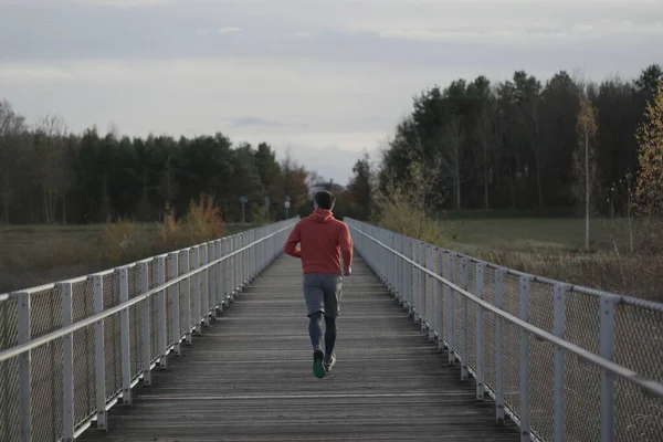 Traversarea Țării Jogging Mediul Rural Bărbat Tricou Portocaliu Care Traversează fotografii de stoc fără drepturi de autor
