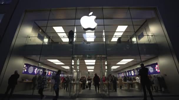Novembre 2022 Monaco Germania Facciata Serale Apple Store Sulla Marienplatz — Video Stock