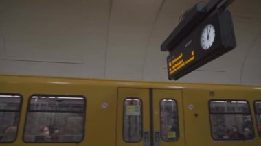 March 11, 2022. Berlin. Germany. Interior of the U Bahnhof Platz der Luftbrucke subway station. Linie U6. Berliner Verkehrsbetriebe. BVG. Metro in Berlin. 