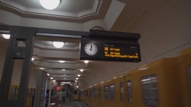 March 11, 2022. Berlin. Germany. Interior of the U Bahnhof Platz der Luftbrucke subway station. Linie U6. Berliner Verkehrsbetriebe. BVG. Metro in Berlin. 