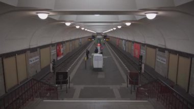 March 11, 2022. Berlin. Germany. Interior of the U Bahnhof Platz der Luftbrucke subway station. Linie U6. Berliner Verkehrsbetriebe. BVG. Metro in Berlin. 