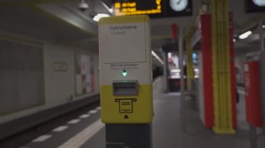 March 13, 2022. Berlin. Germany. BVG. Public transportation ticket stamp machine in metro station. Ticket validator for underground train system. Automatic ticket validating machine inside subway. 