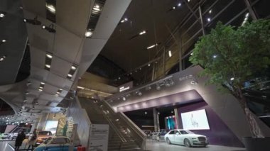 December 28, 2022. Munich. Germany. Interior Space BMW Welt, multi functional customer experience and exhibition facility of BMW. Inside view of BMW Welt Munich, delivery and experience centre of BMW