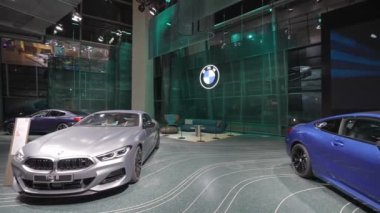 December 28, 2022. Munich. Germany. Salon and interior of BMW Welt, multifunctional customer showroom. BMW Deutschland. Bayerische Motoren Werke AG. BMW World trade center in Munich. 