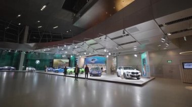 December 28, 2022. Munich. Germany. Interior Space BMW Welt, multi functional customer experience and exhibition facility of BMW. Inside view of BMW Welt Munich, delivery and experience centre of BMW