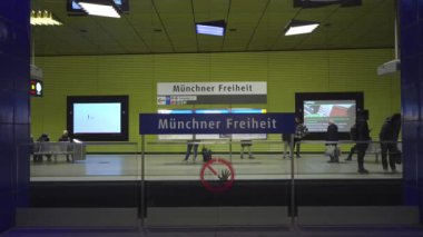 January 8, 2023. Munich. Germany. U Bahnhof Munchner Freiheit. Subway lines U3 and U6. Futuristic subway station Muenchener Freiheit in Bavaria. Location Schwabing Freimann. Munchen underground. 