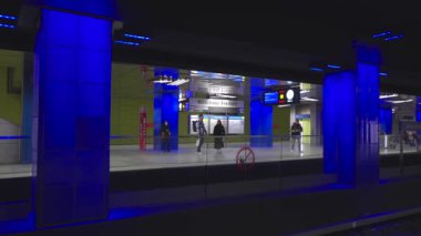 January 8, 2023. Munich. Germany. U Bahnhof Munchner Freiheit. Subway lines U3 and U6. Futuristic subway station Muenchener Freiheit in Bavaria. Location Schwabing Freimann. Munchen underground. 