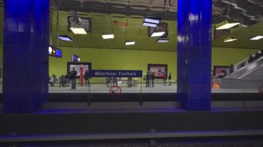 January 8, 2023. Munich. Germany. U Bahnhof Munchner Freiheit. Subway lines U3 and U6. Futuristic subway station Muenchener Freiheit in Bavaria. Location Schwabing Freimann. Munchen underground. 