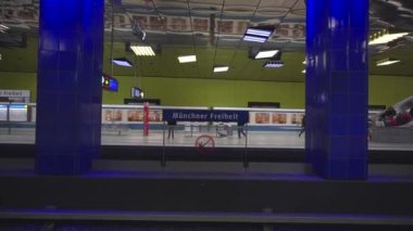 January 8, 2023. Munich. Germany. U Bahnhof Munchner Freiheit. Subway lines U3 and U6. Futuristic subway station Muenchener Freiheit in Bavaria. Location Schwabing Freimann. Munchen underground. 