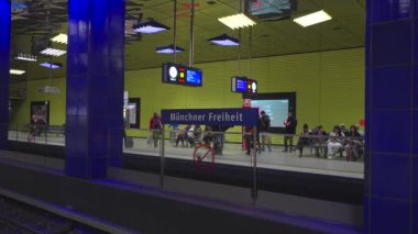 January 8, 2023. Munich. Germany. U Bahnhof Munchner Freiheit. Subway lines U3 and U6. Futuristic subway station Muenchener Freiheit in Bavaria. Location Schwabing Freimann. Munchen underground. 