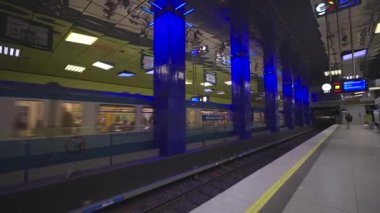 January 8, 2023. Munich. Germany. U Bahnhof Munchner Freiheit. Subway lines U3 and U6. Futuristic subway station Muenchener Freiheit in Bavaria. Location Schwabing Freimann. Munchen underground. 