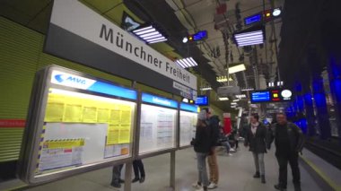 January 8, 2023. Munich. Germany. U Bahnhof Munchner Freiheit. Subway lines U3 and U6. Futuristic subway station Muenchener Freiheit in Bavaria. Location Schwabing Freimann. Munchen underground. 