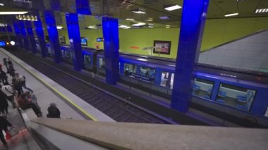 January 8, 2023. Munich. Germany. U Bahnhof Munchner Freiheit. Subway lines U3 and U6. Futuristic subway station Muenchener Freiheit in Bavaria. Location Schwabing Freimann. Munchen underground. 
