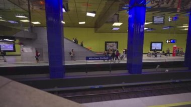 January 8, 2023. Munich. Germany. U Bahnhof Munchner Freiheit. Subway lines U3 and U6. Futuristic subway station Muenchener Freiheit in Bavaria. Location Schwabing Freimann. Munchen underground. 