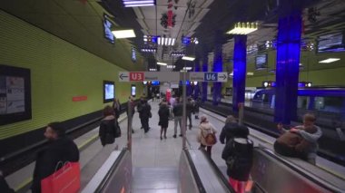 January 8, 2023. Munich. Germany. U Bahnhof Munchner Freiheit. Subway lines U3 and U6. Futuristic subway station Muenchener Freiheit in Bavaria. Location Schwabing Freimann. Munchen underground. 